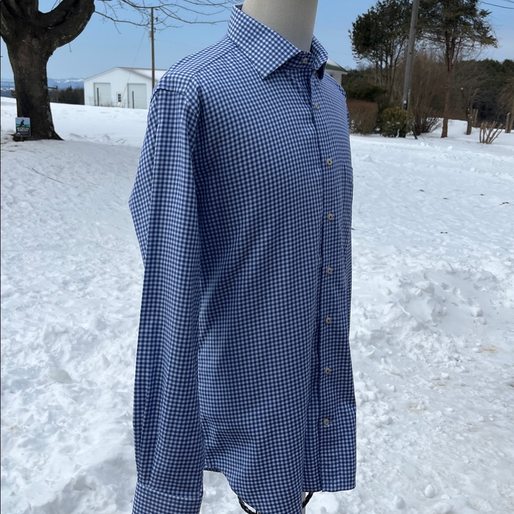 -Peter Millar Blue/White Gingham Button Down L/S As New Shirt Men's Size L - Picture 5 of 14